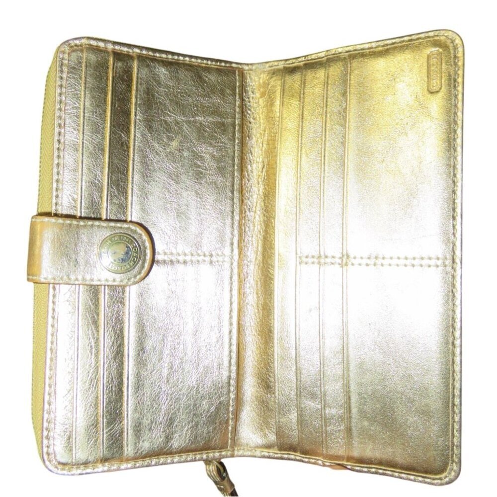 Coach Signature C Canvas Leather Glitter Zip Around & Snap Closure Long Wallet - Picture 4 of 12